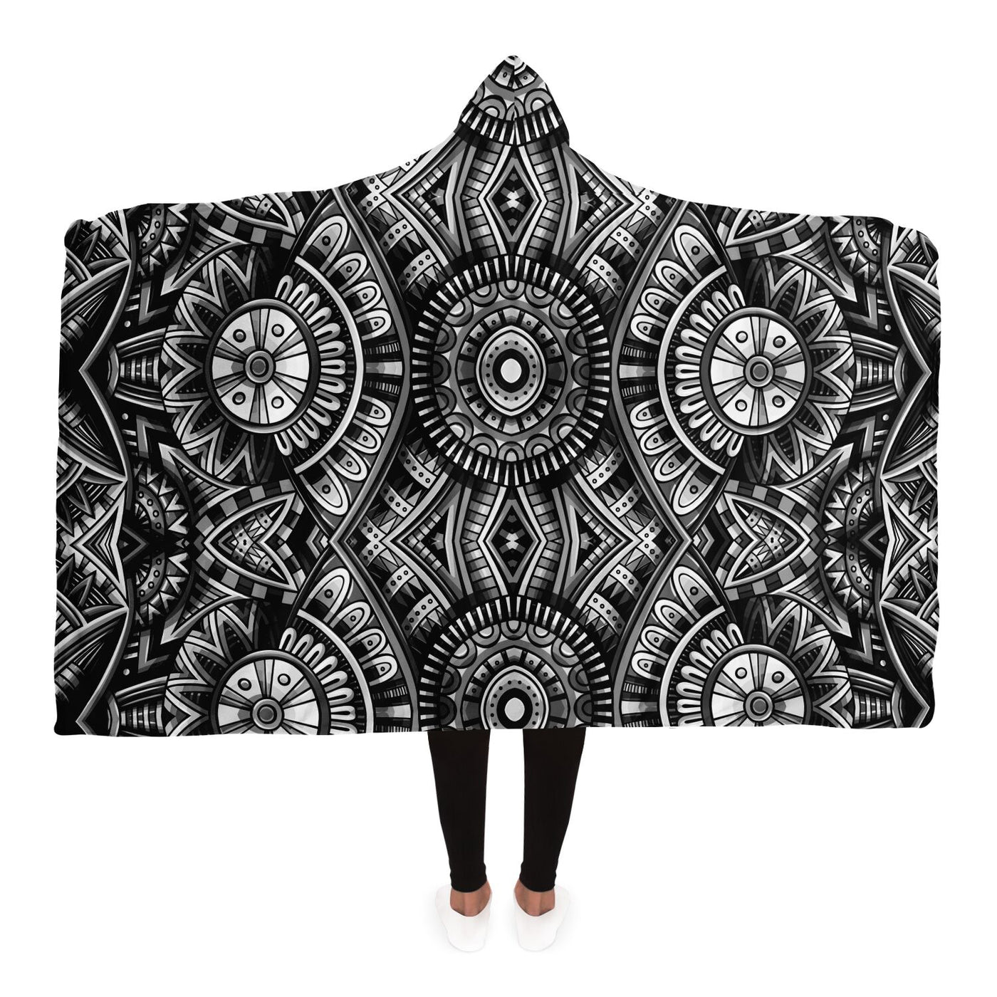 Light Gray Festival Clothes Tribal Lines 1 BW | Hooded Blanket