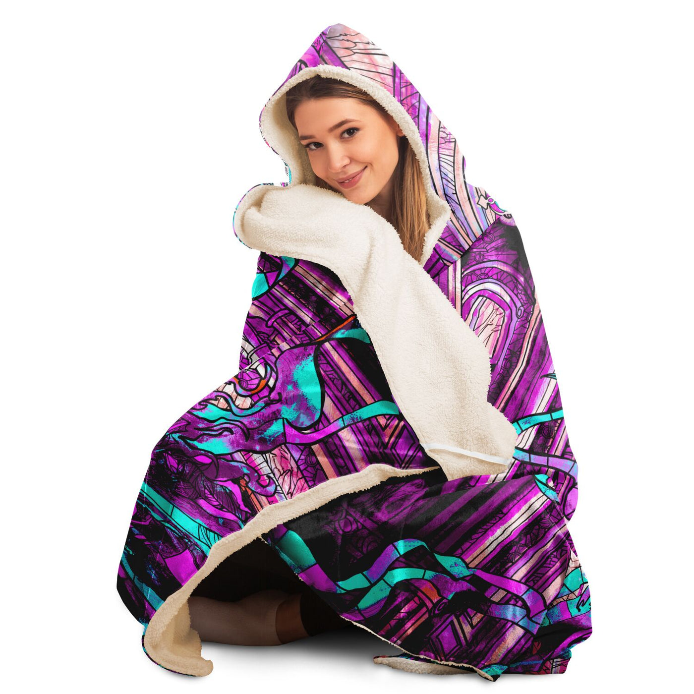 Thistle neon witch 2 Hooded Blanket-Frontside-Design_Template copy
