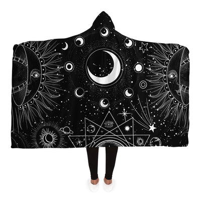 Black Celestial Symbols 5 | Hooded Blanket