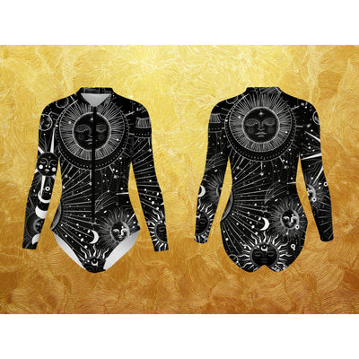 Dark Khaki Celestial Symbols 8 | Bodysuit Long Sleeve