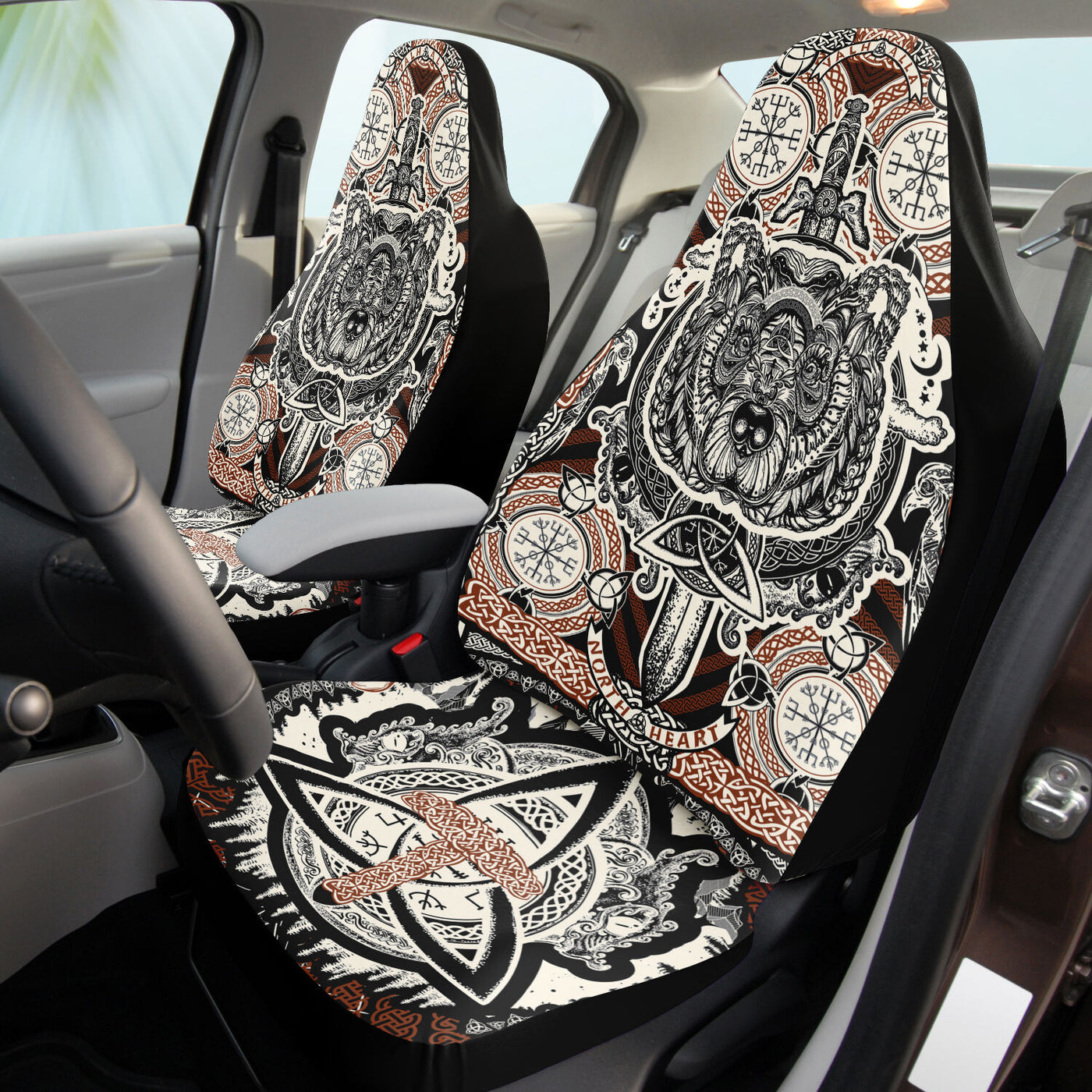 Light Gray Viking Berserker & Odin's Knot | Car Seat Covers