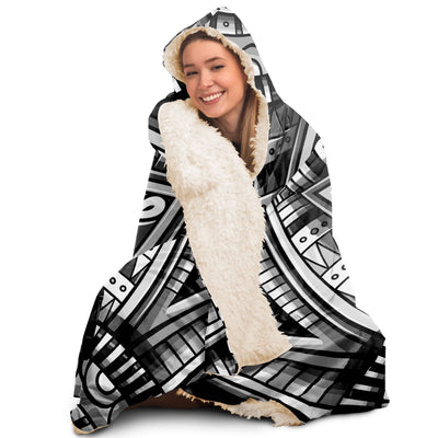 Black Festival Clothes Tribal Lines 13 BW | Hooded Blanket