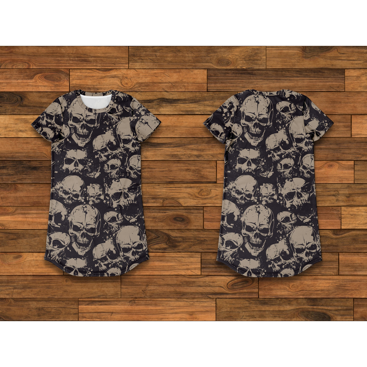 Sienna Brown Screaming Skulls Goth | T-Shirt Dress
