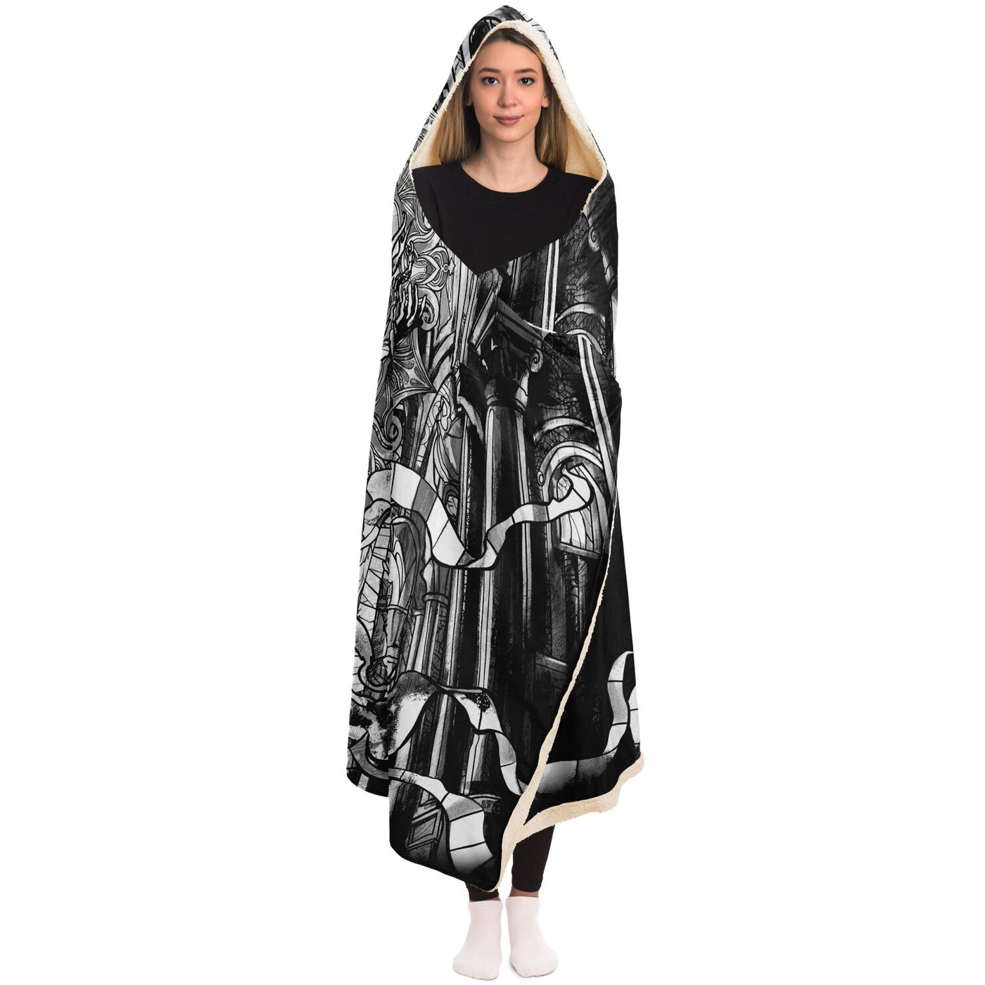 Gray neon witch 3 Hooded Blanket-Frontside-Design_Template copy