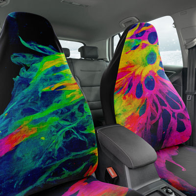 Dark Slate Gray Tie Dye Pink & Green Neon Festival | Car Seat Covers
