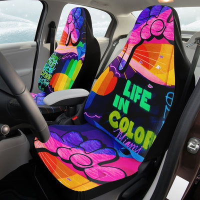 Rosy Brown Tie Dye Rainbow Graffiti Art | Car Seat Covers