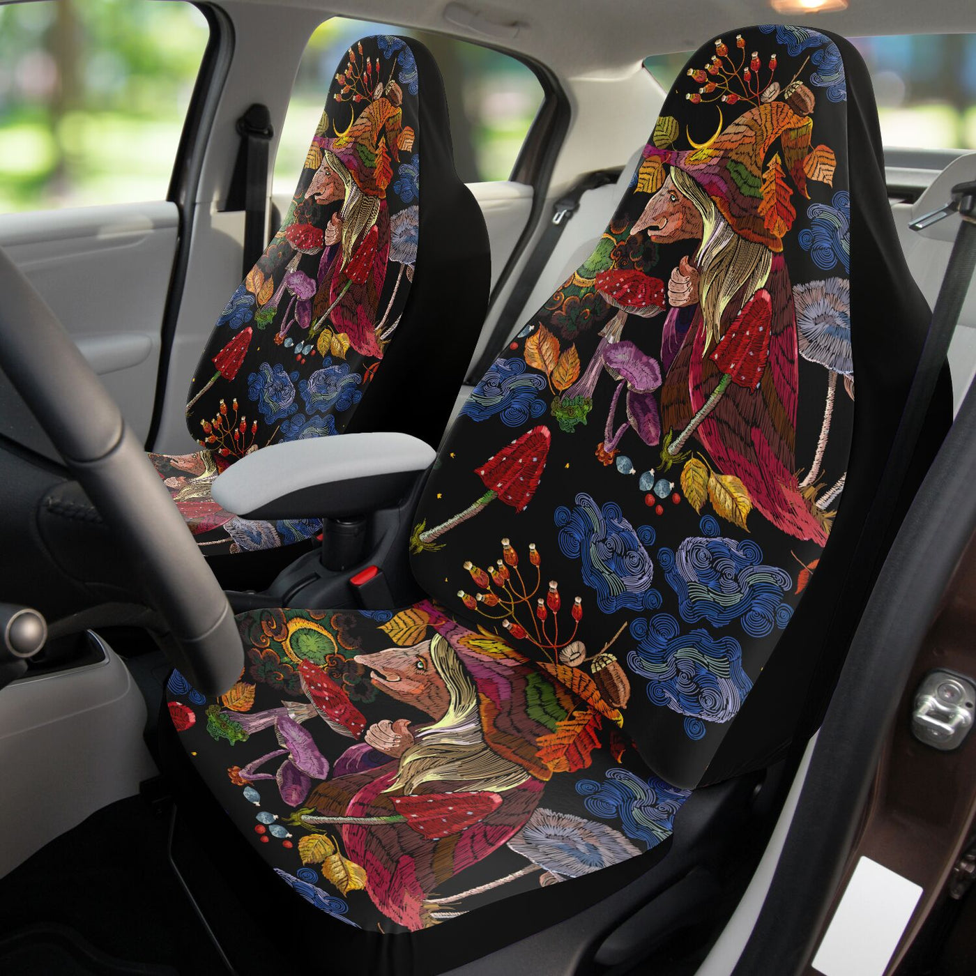 Black Witchy Decor With Mushrooms & Herbs | Car Seat Covers