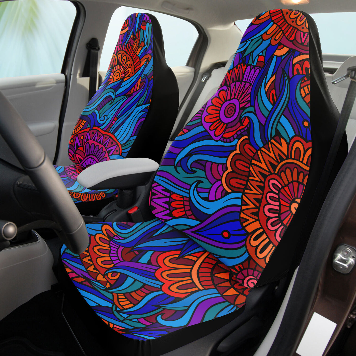 Rosy Brown Hippie Floral Art Vintage Style | Car Seat Covers
