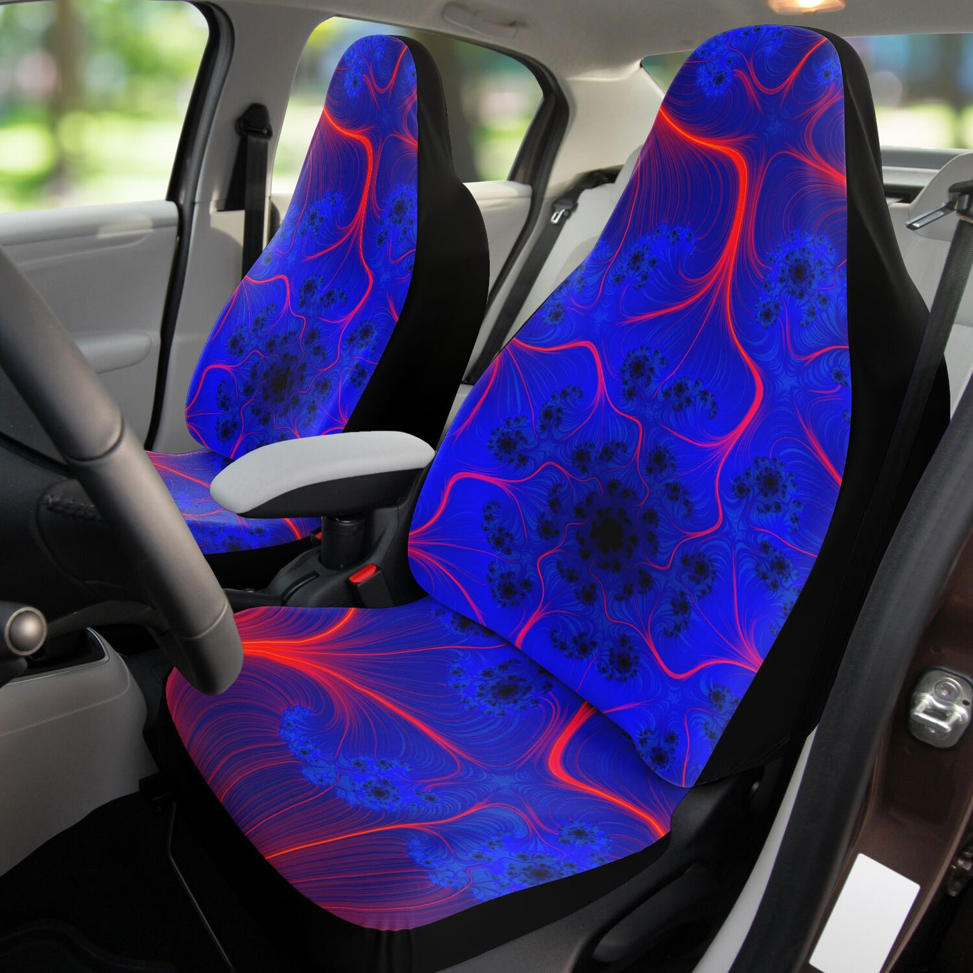 Dark Slate Gray Trippy Blue & Red Rave Decor | Car Seat Covers