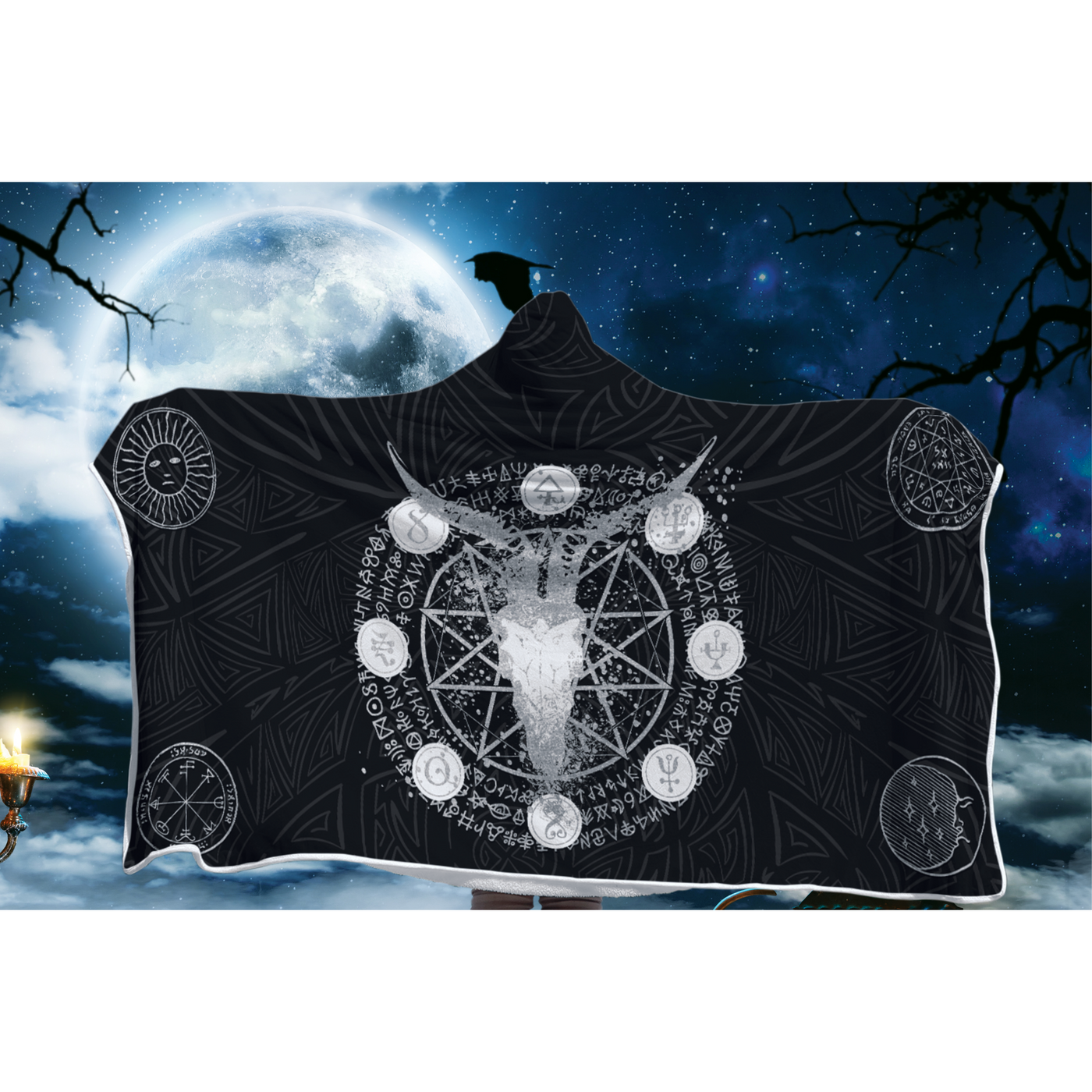 Light Steel Blue Rams Head With Esoteric Runes Gothic | Hooded Blanket