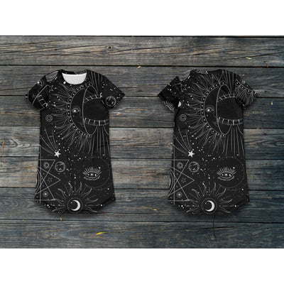 Dark Slate Gray Sun & Moon Celestial 6 | T-Shirt Dress