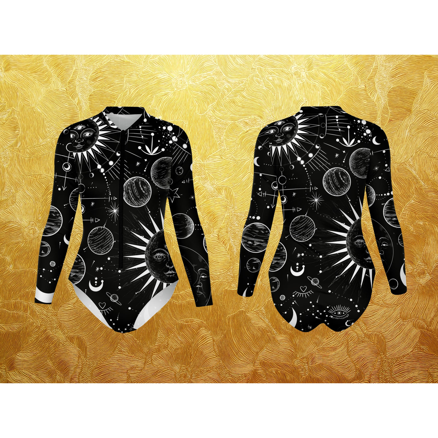 Dark Khaki Celestial Symbols 7 | Bodysuit Long Sleeve