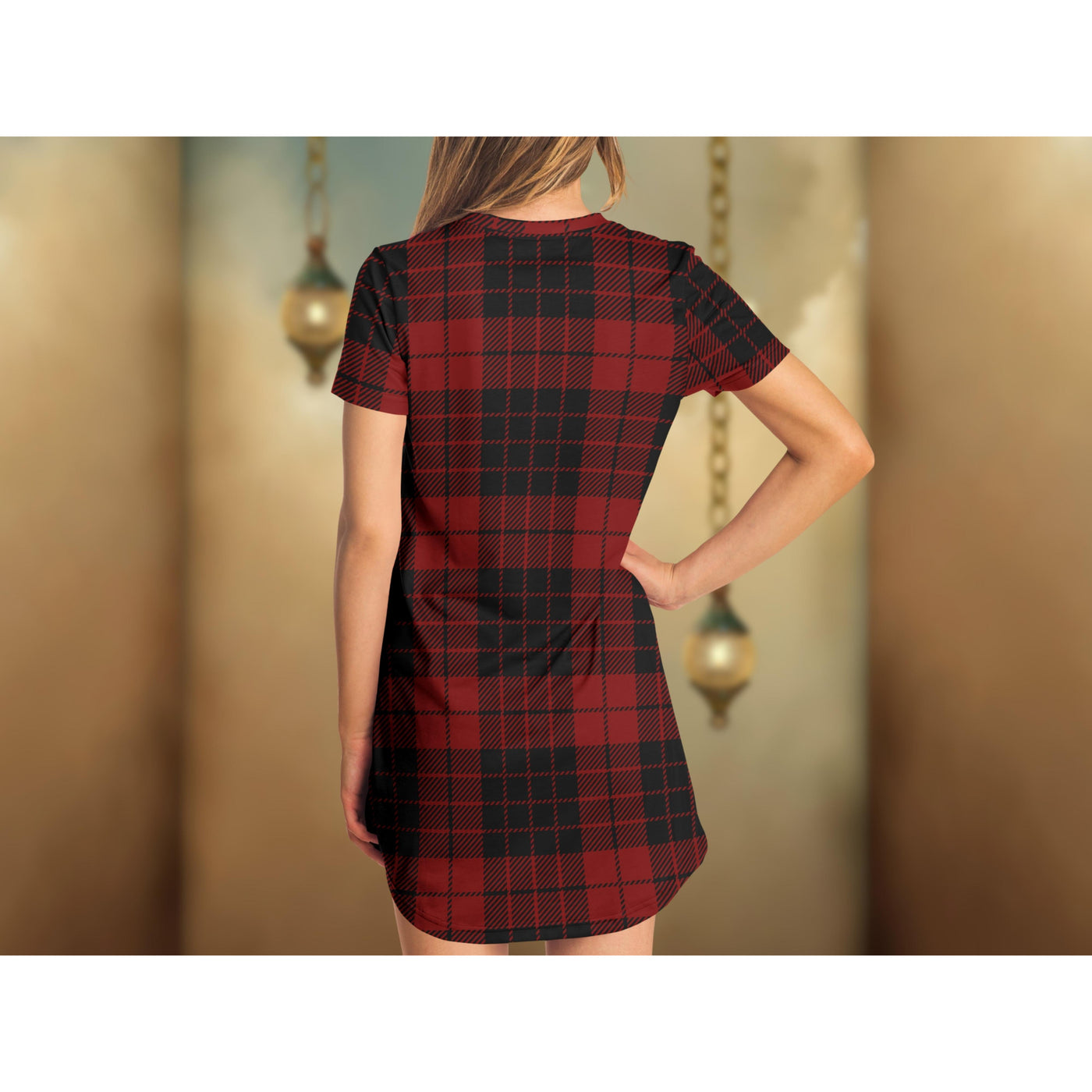 Sienna Pastel Goth Plaid Red | T-Shirt Dress