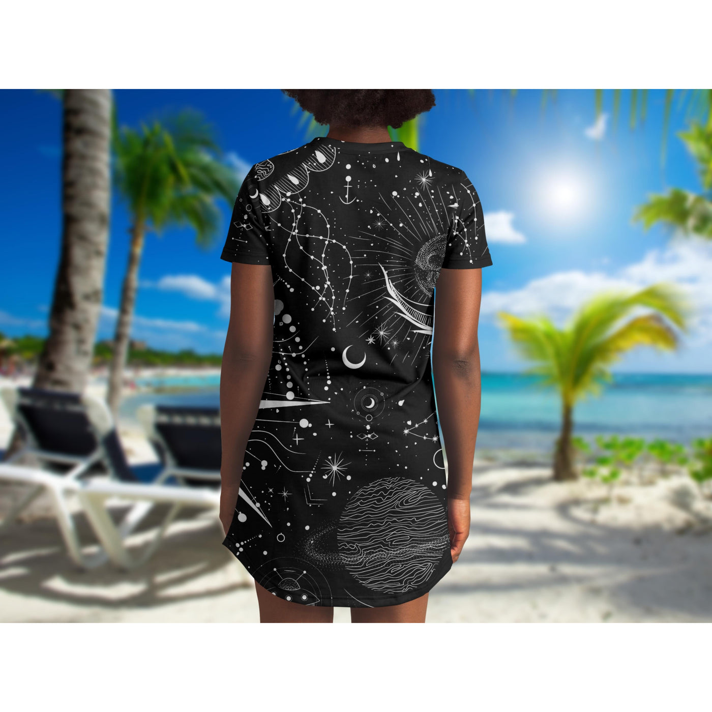 Dark Slate Gray Sun & Moon Celestial 7 | T-Shirt Dress
