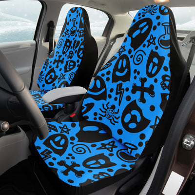 Black Cute Ghosts On Blue Pastel Goth | Car Seat Covers