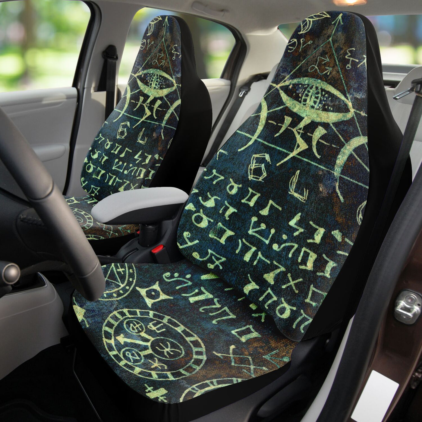 Dark Slate Gray Green Esoteric Symbols 2 | Car Seat Covers