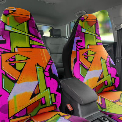 Dark Slate Gray Graffiti Art Orange Pink & Green | Car Seat Covers