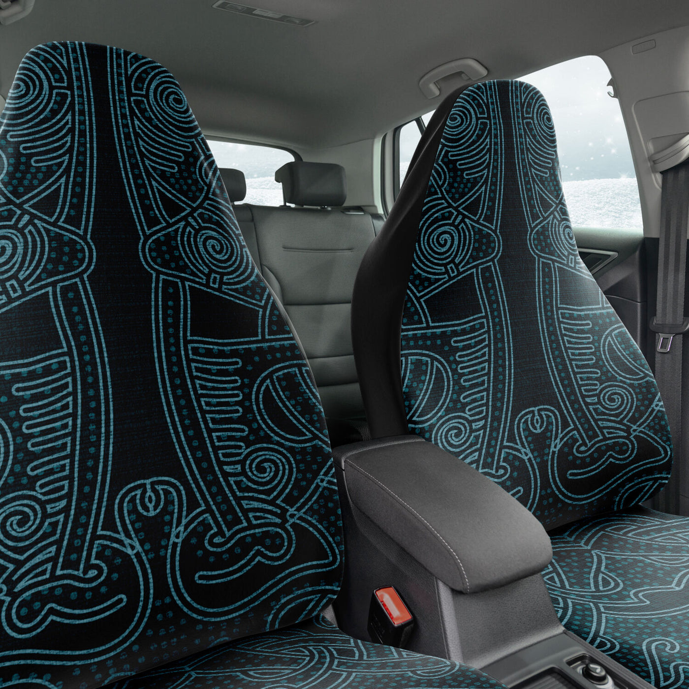 Dark Slate Gray Tribal Lines Boho Decor | Car Seat Covers