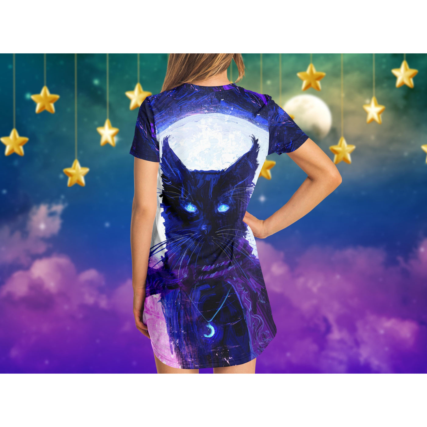 Dark Slate Blue Witches Familiar Witchy Decor | T-Shirt Dress