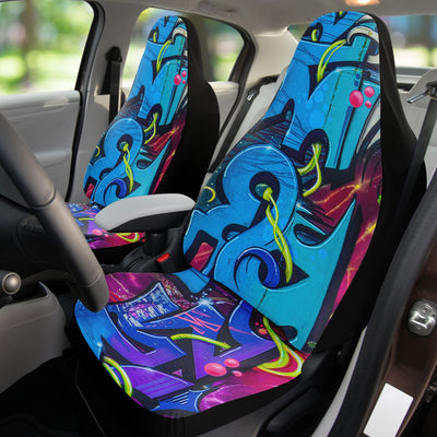 Dark Slate Gray Trippy Graffiti Art Urban Blue & Purple | Car Seat Covers