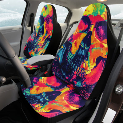 Dark Salmon Tie Dye Skulls 3 Skull Decor | Car Seat Covers