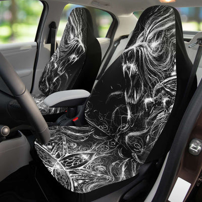 Black Viking Dual Lions Head Gothic Line Art | Car Seat Covers
