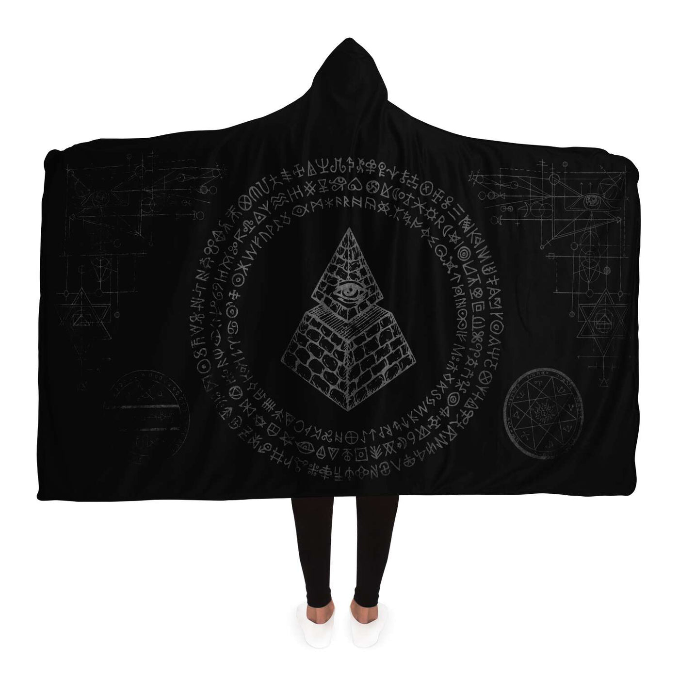 Black Esoteric Symbols Dark Rave Outfit | Hooded Blanket