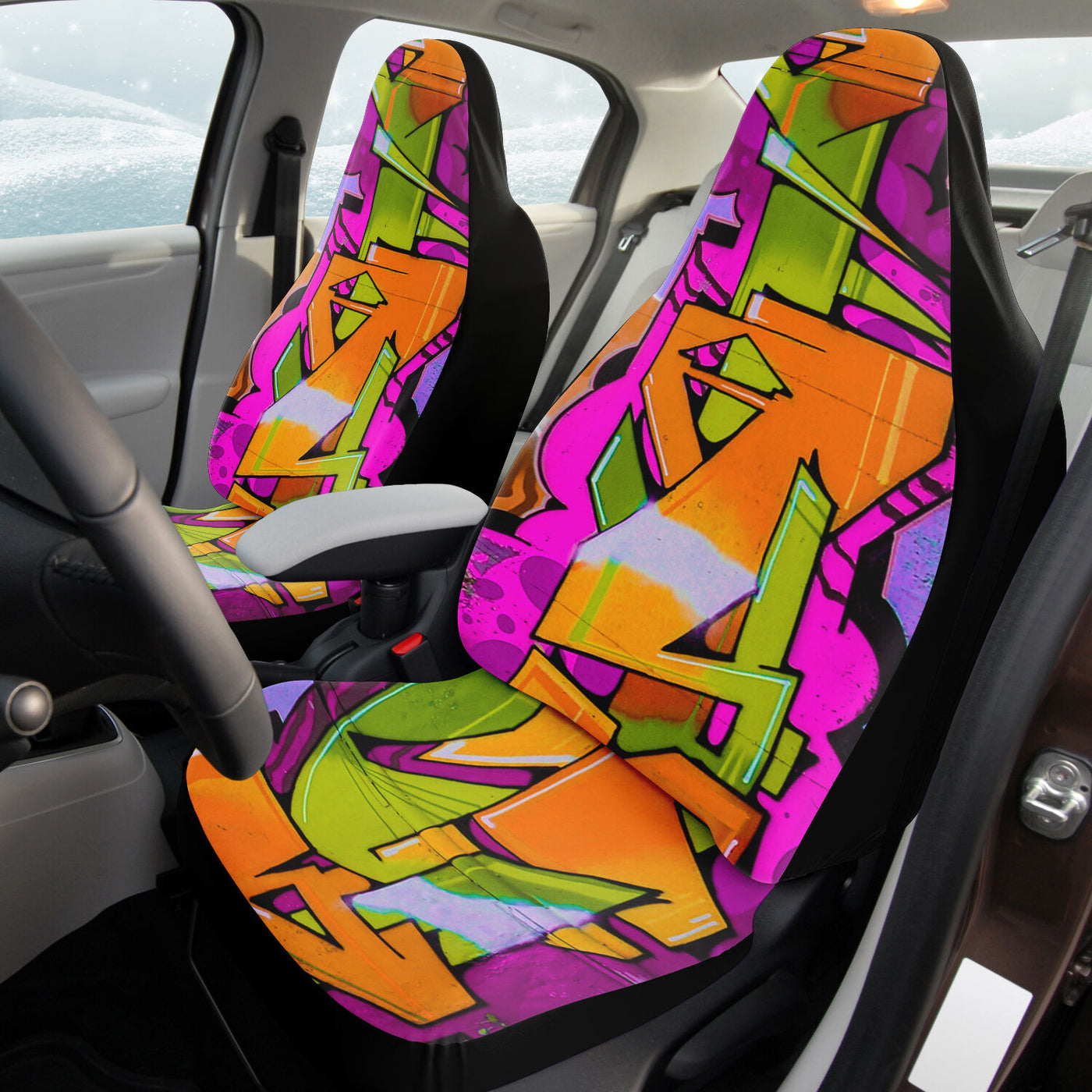 Dark Salmon Graffiti Art Orange Pink & Green | Car Seat Covers