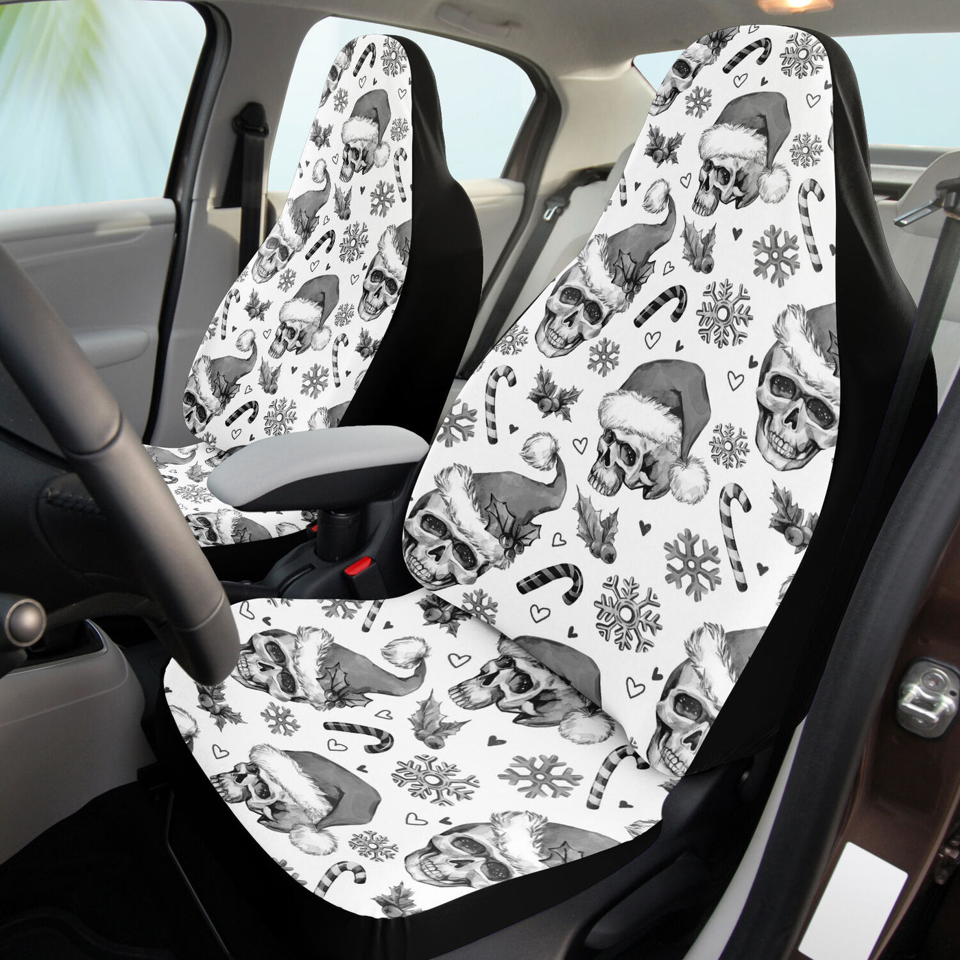Lavender Christmas Skulls & Candy BW | Car Seat Covers