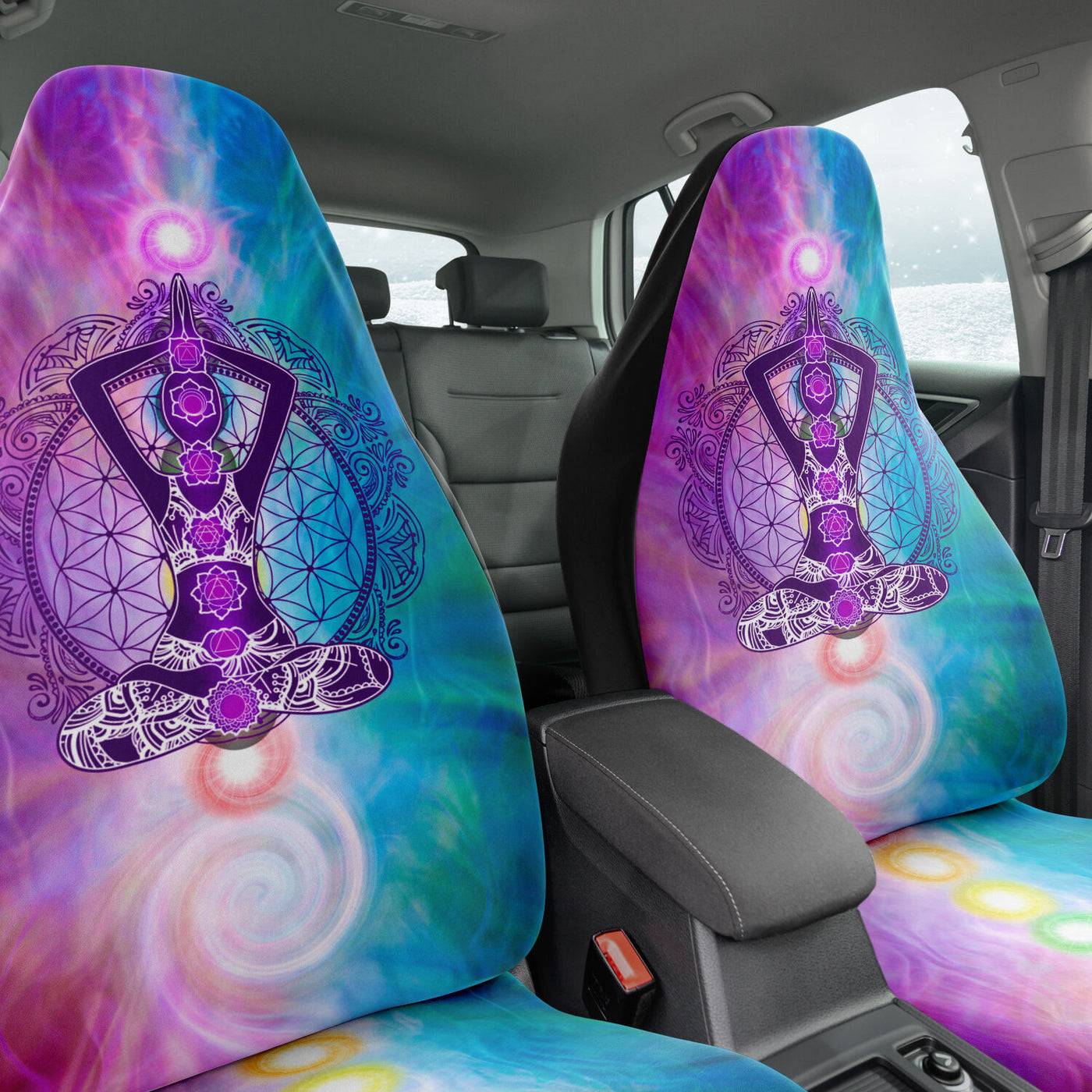 Dark Slate Gray Tie Dye Chakras Hippie | Car Seat Covers