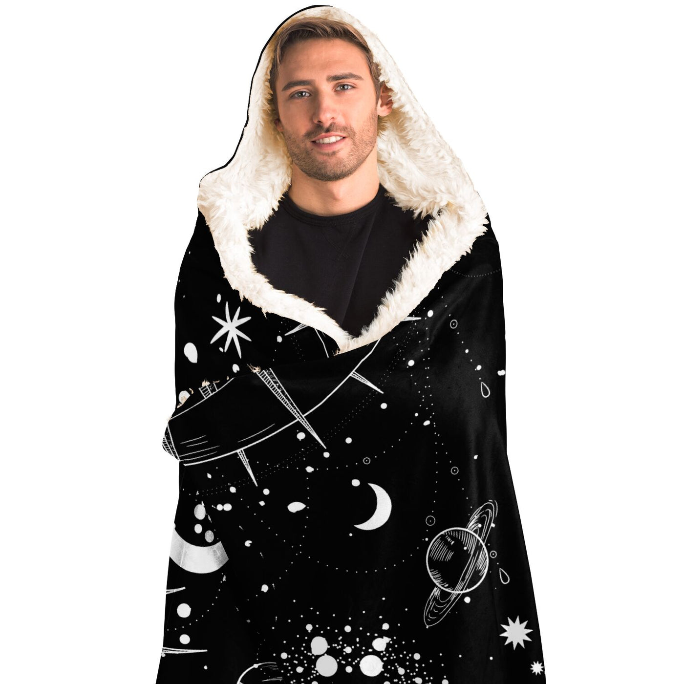 Black Celestial Symbols 4 | Hooded Blanket