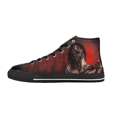 Dark Slate Gray Horrorcore Menacing Zombie With An Ax Black | Women's Classic High Top Canvas Shoes