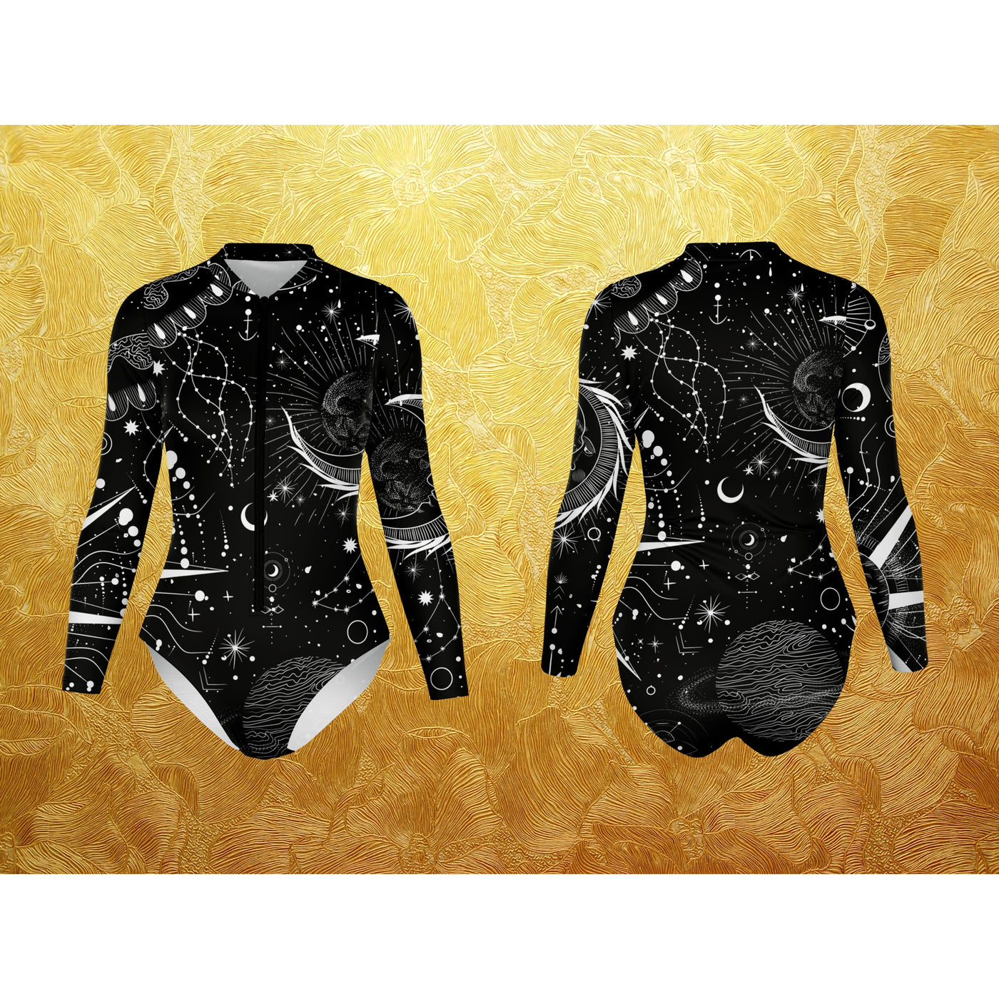 Dark Khaki Celestial Symbols 6 | Bodysuit Long Sleeve