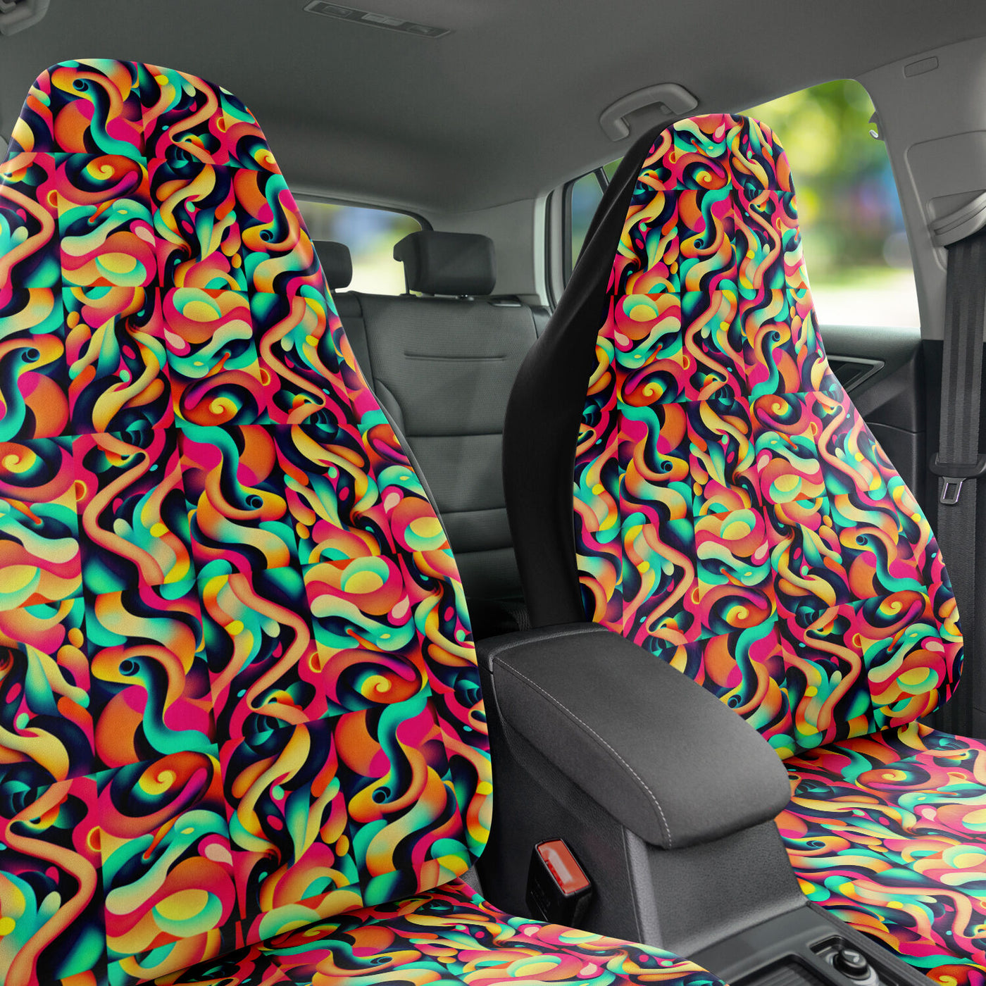Dark Slate Gray Trippy Tie Dye Squiggly Lines | Car Seat Covers