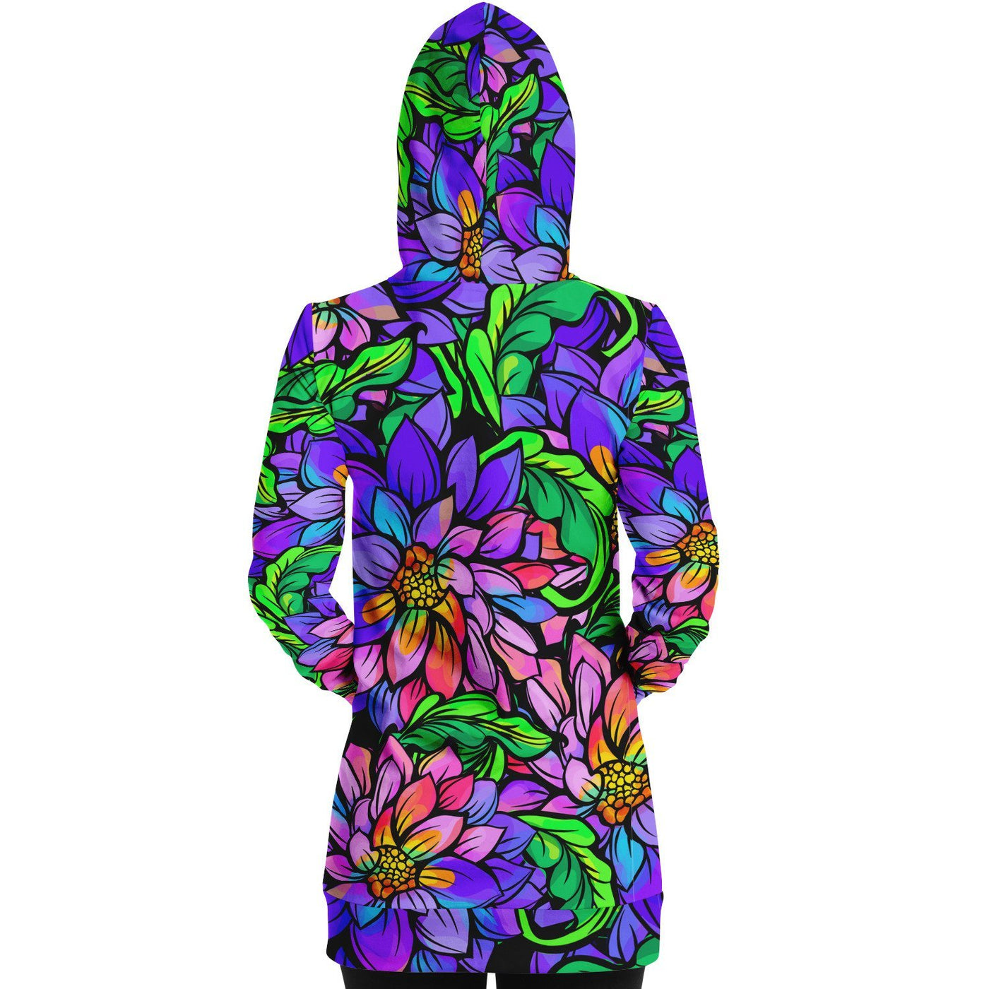 Pale Violet Red Vibrant Neon Flowers | Longline Fashion Hoodie