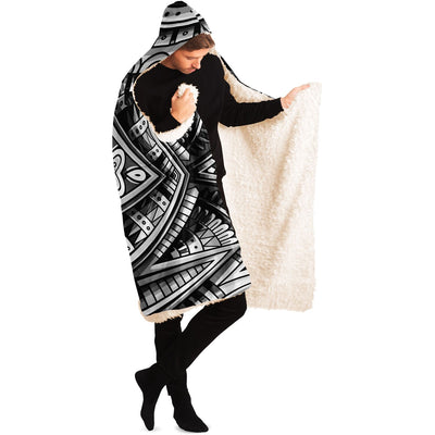 Black Festival Clothes Tribal Lines 13 BW | Hooded Blanket