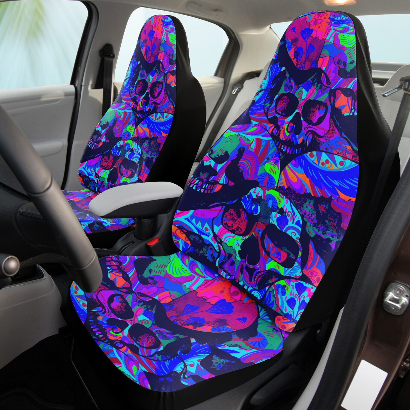 Dark Gray Tie Dye Skulls 1 Skull Decor | Car Seat Covers