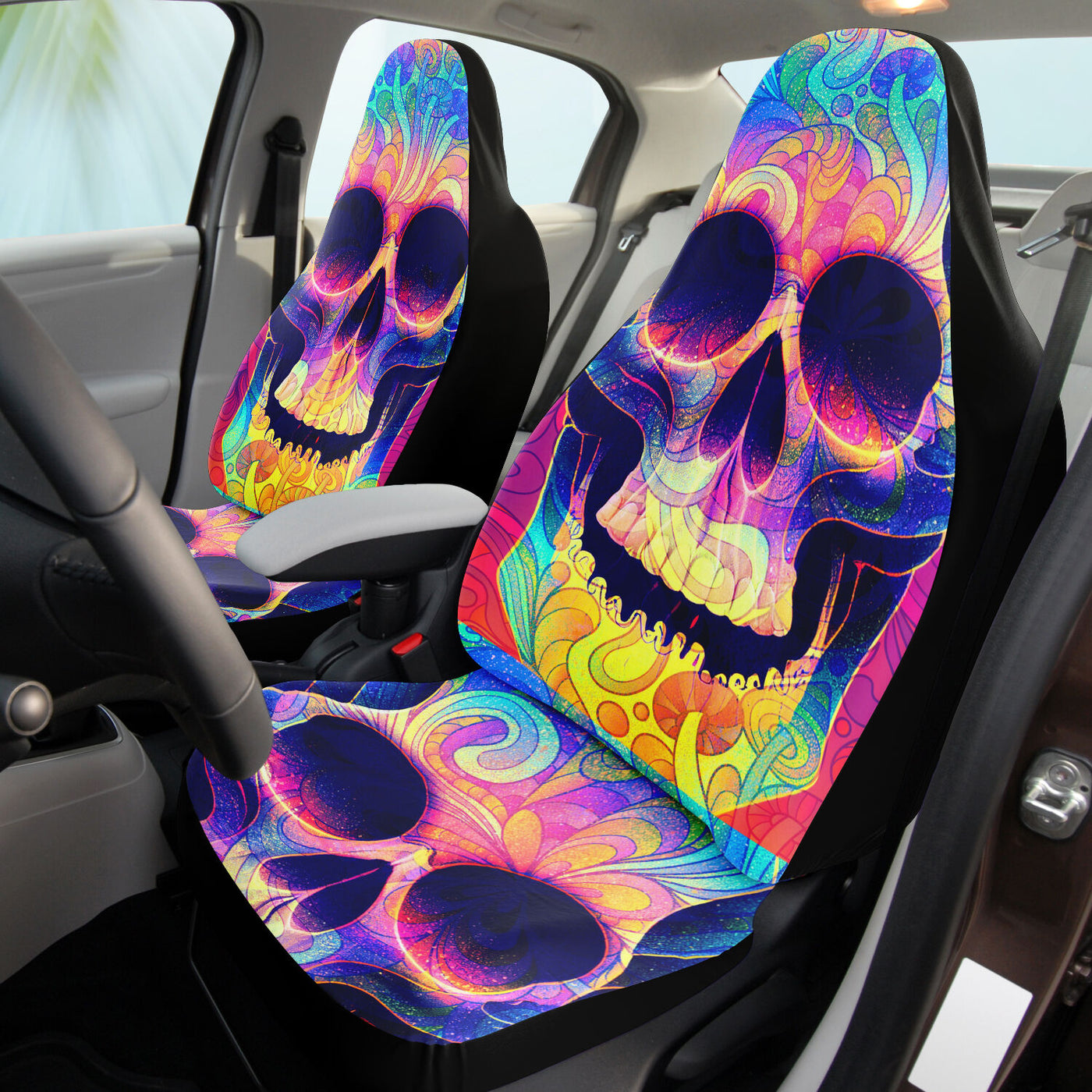 Tan Tie Dye Skulls 11 Skull Decor | Car Seat Covers