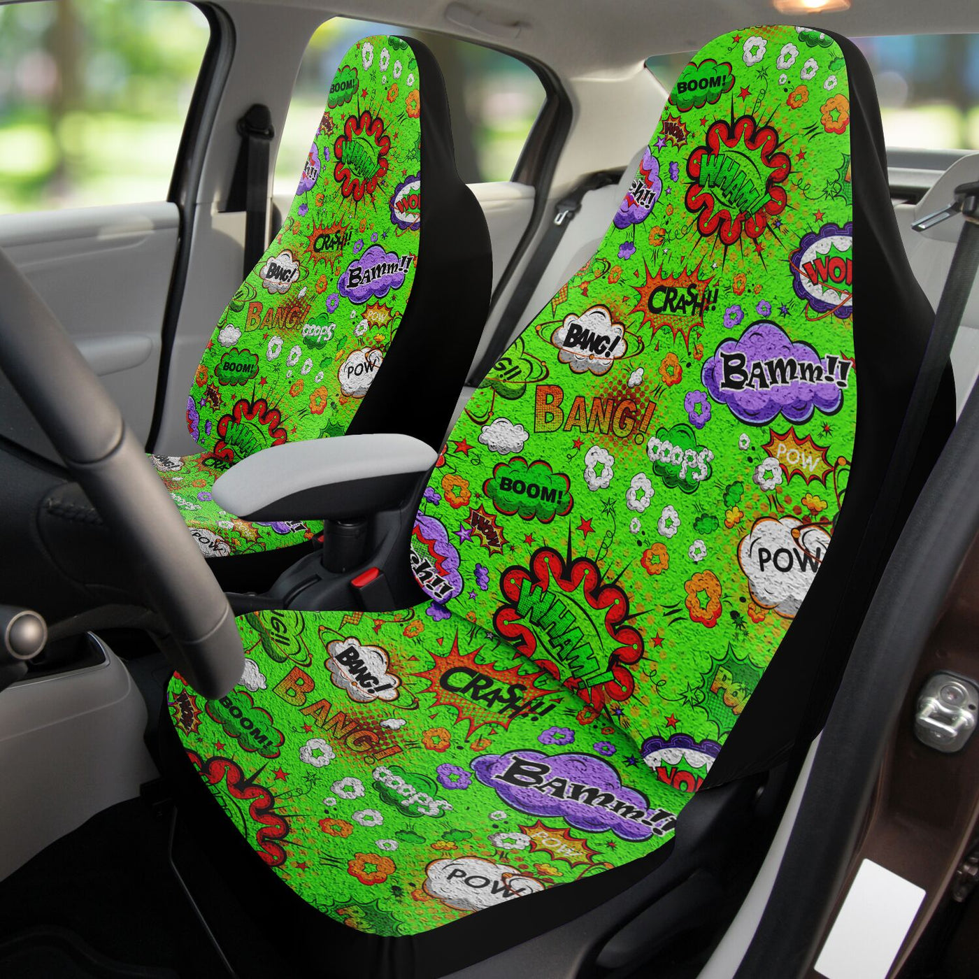 Black Comic Book Vintage Green | Car Seat Covers