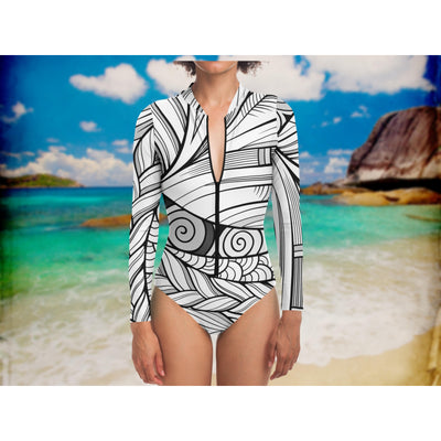 Gray Tribal Line Art 3 BW | Bodysuit Long Sleeve