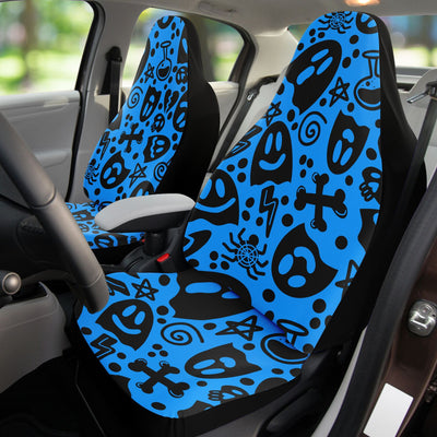 Black Cute Ghosts On Blue Pastel Goth | Car Seat Covers