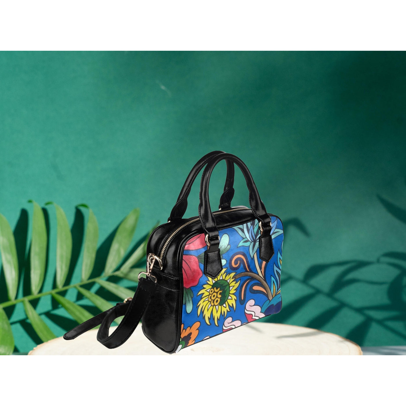 Sea Green Pastel Floral Hippie Graffiti Art | Leather Shoulder Bag