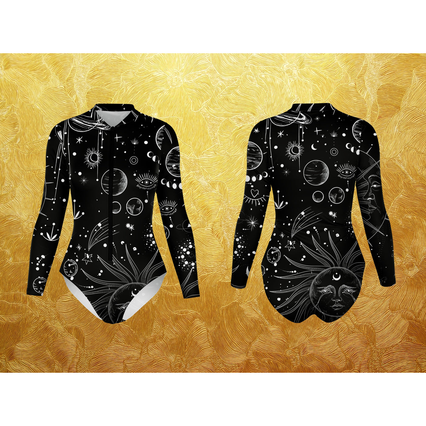 Dark Khaki Celestial Symbols 4 | Bodysuit Long Sleeve