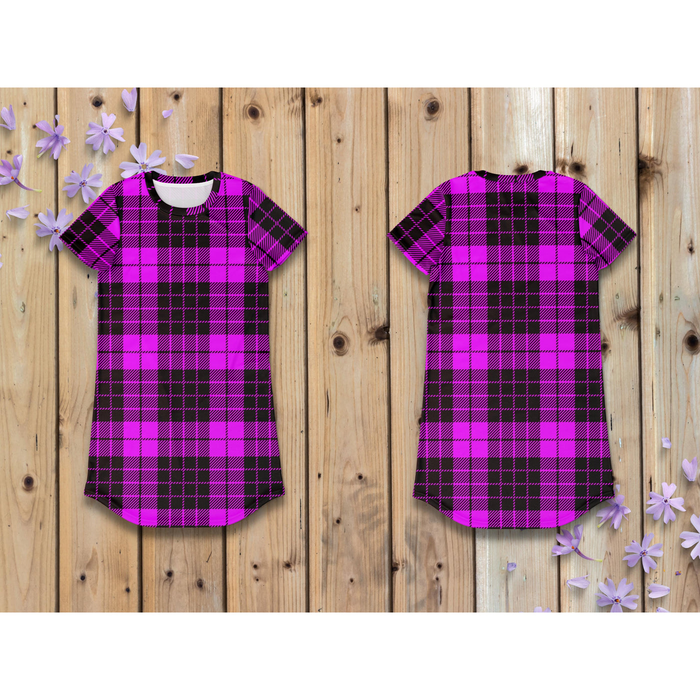 Rosy Brown Plaid Pastel Goth Purple | T-Shirt Dress