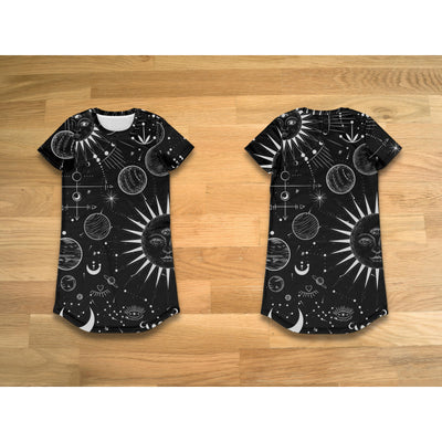 Dark Khaki Sun & Moon Celestial 8 | T-Shirt Dress