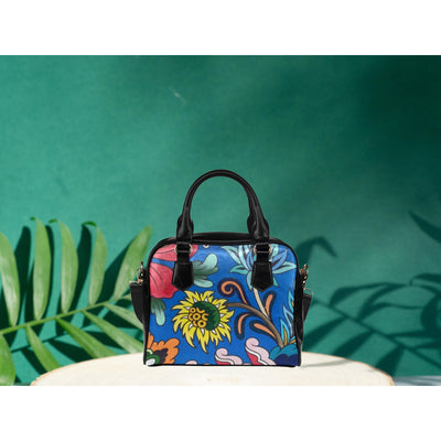 Sea Green Pastel Floral Hippie Graffiti Art | Leather Shoulder Bag