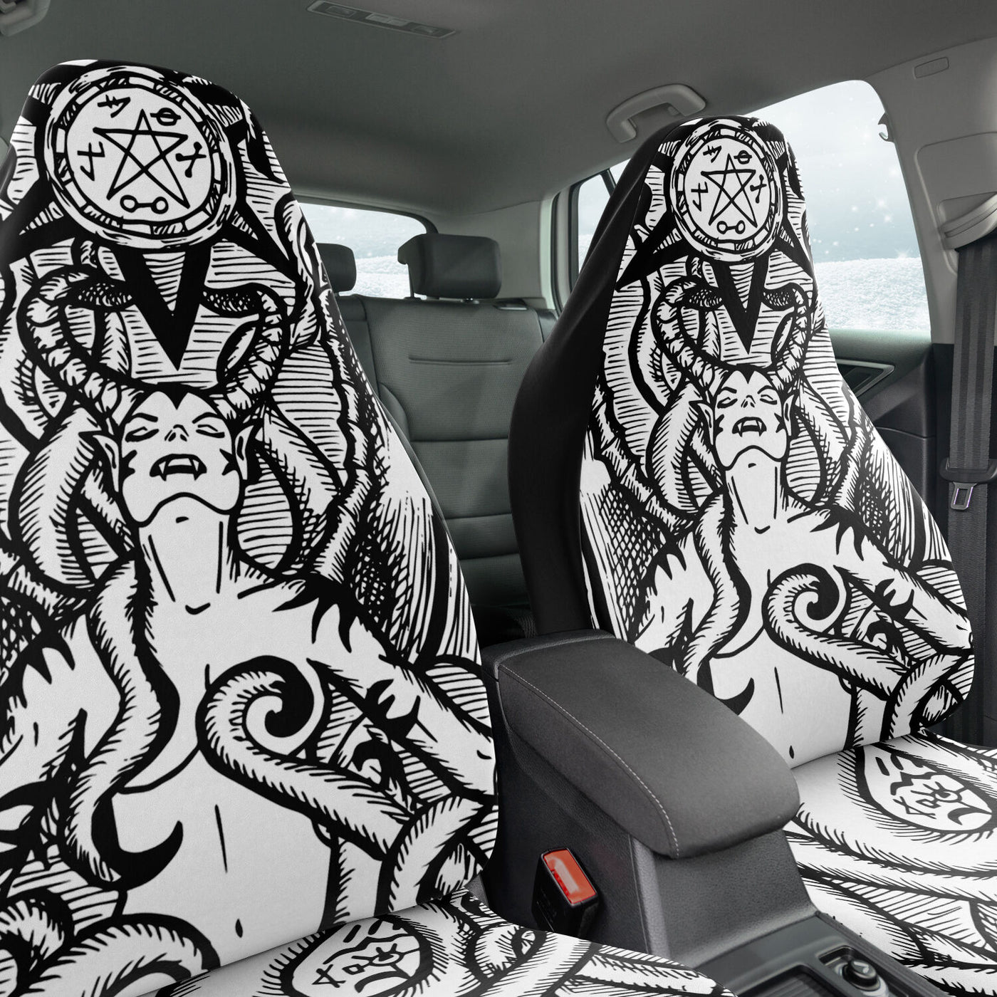 Light Gray Lilith Black & White Gothic Demon | Car Seat Covers