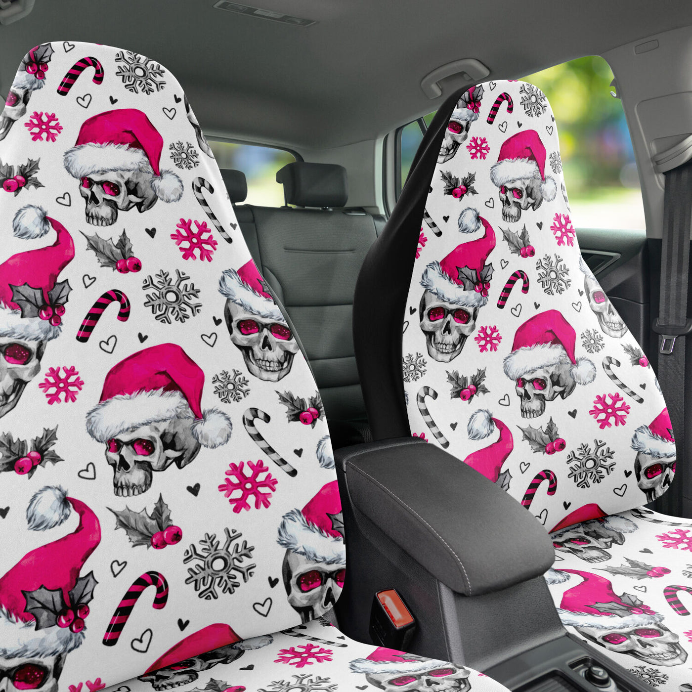 Light Gray Christmas Skulls & Candy | Car Seat Covers