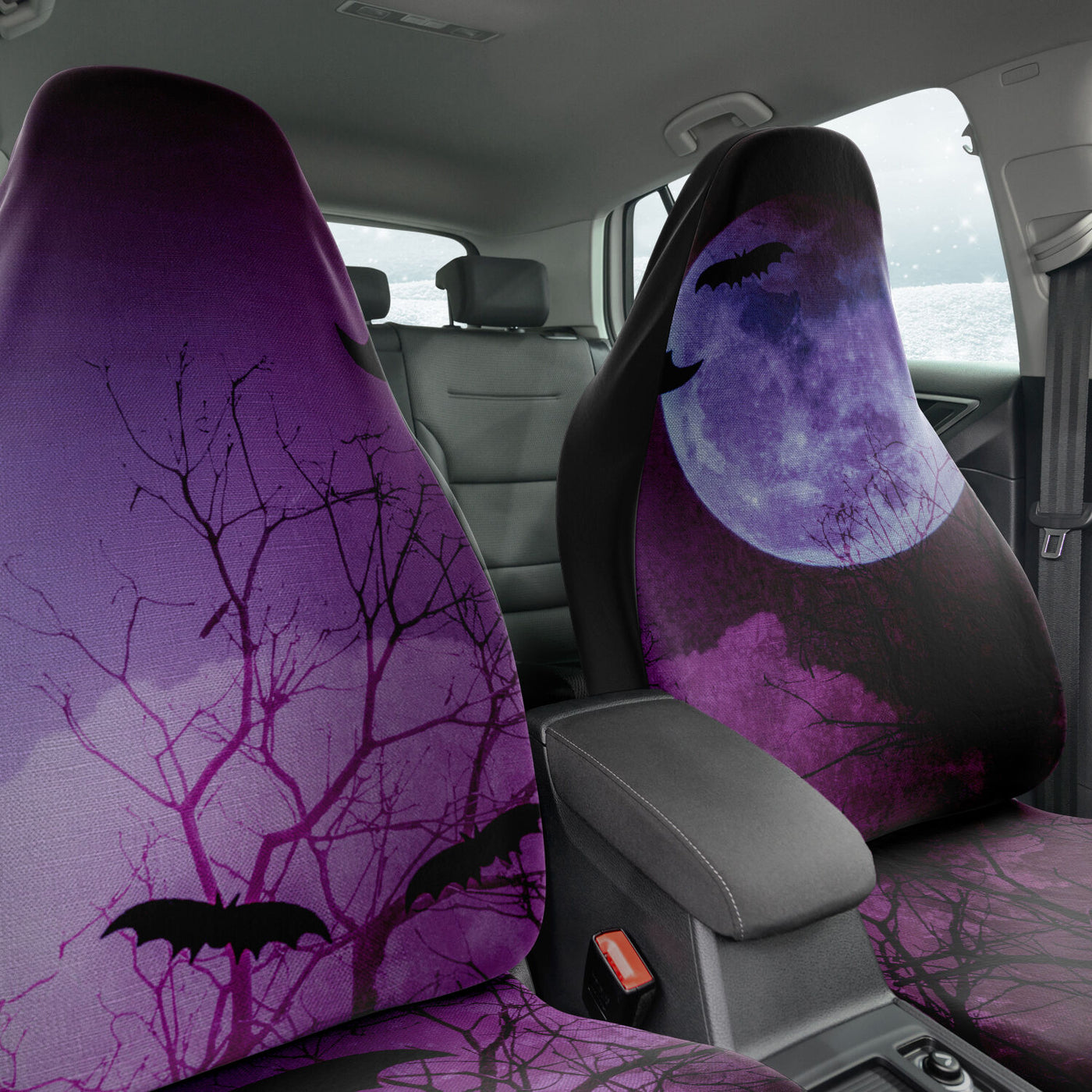 Dark Slate Gray Purple Witches Moon & Bats | Car Seat Covers