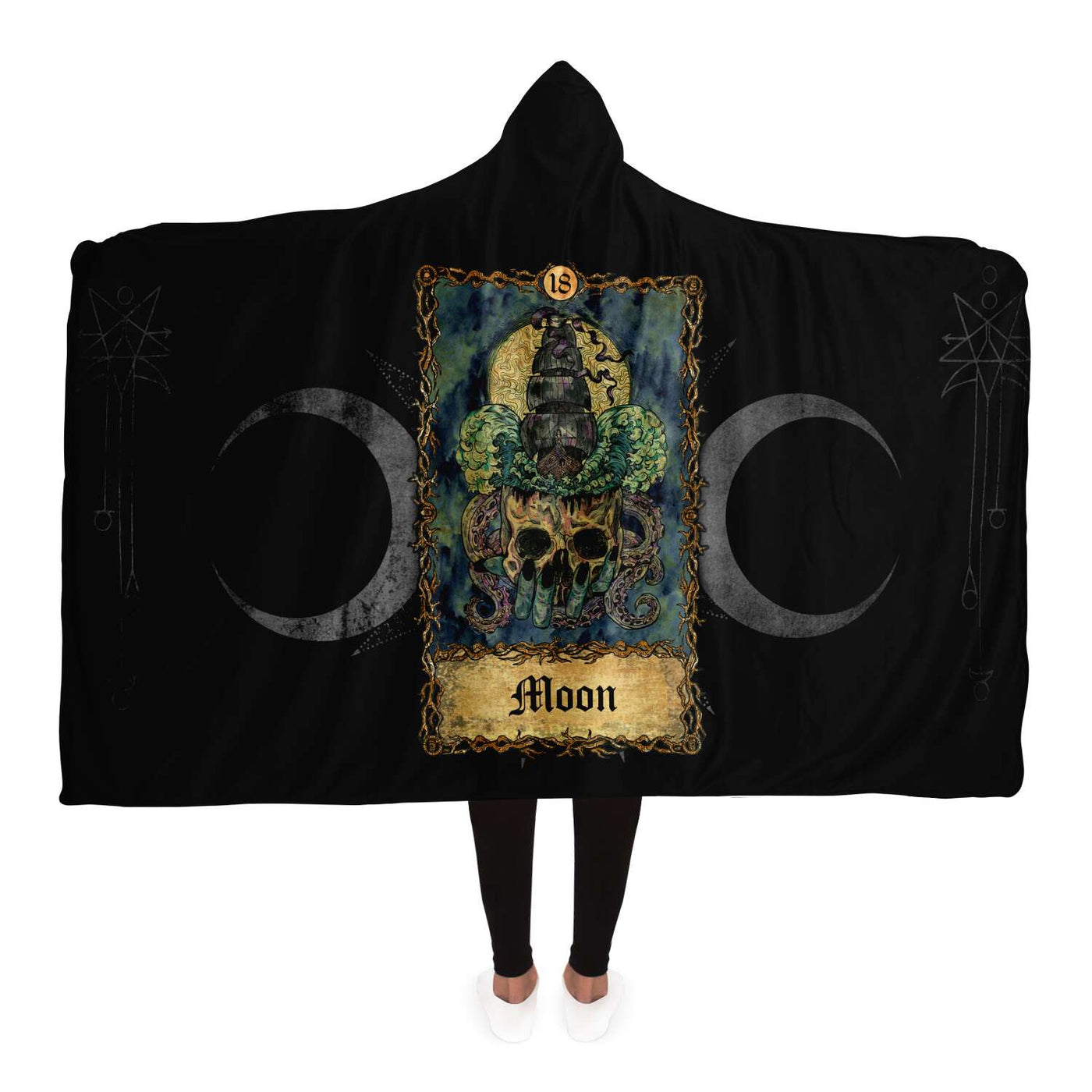 Black The Moon Tarot Card | Hooded Blanket